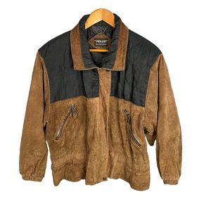 Vintage Pelle Jacket Mens Size Large Brown Leather Black Patches Top Gun